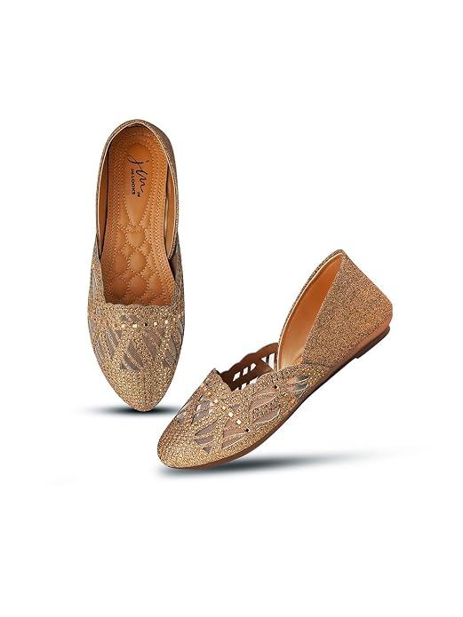 Embellished Pointed Toe Mojaris Flats for Women & Girls Copper