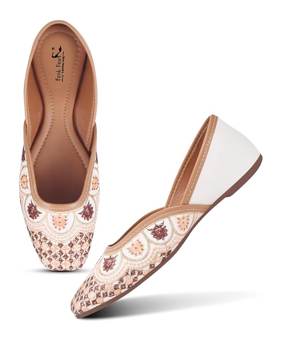 White Handcrafted Embroidered flat jutti for women
