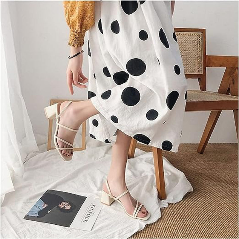 Women's Strappy Slingback Chunky Heeled Sandals at JM LOOKS White