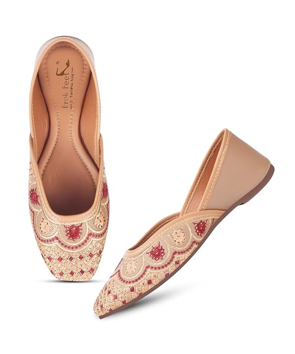 Taupe Handcrafted Embroidered flat jutti for women