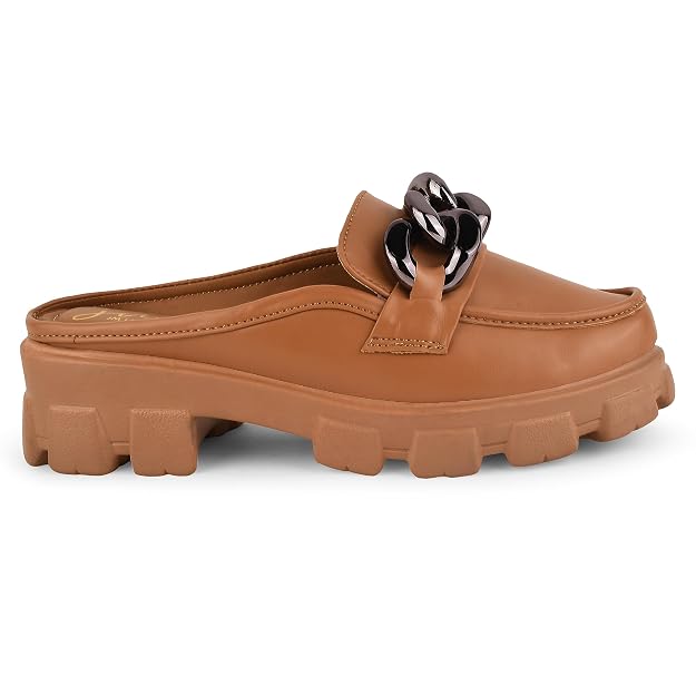 Radiant Sapphire Chain Half Loafers for Women and Girls  Beige