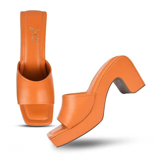 Women's Open-Toe Chunky Heeled Sandals for Women and Girls Orange