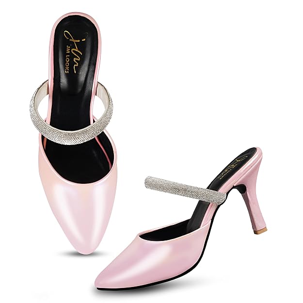 Stylished-Toe Embellished Stiletto Heels Sandals for Women and Girls Peach
