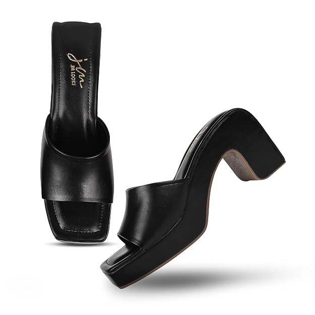 Women's Open-Toe Chunky Heeled Sandals for Women and Girls Black