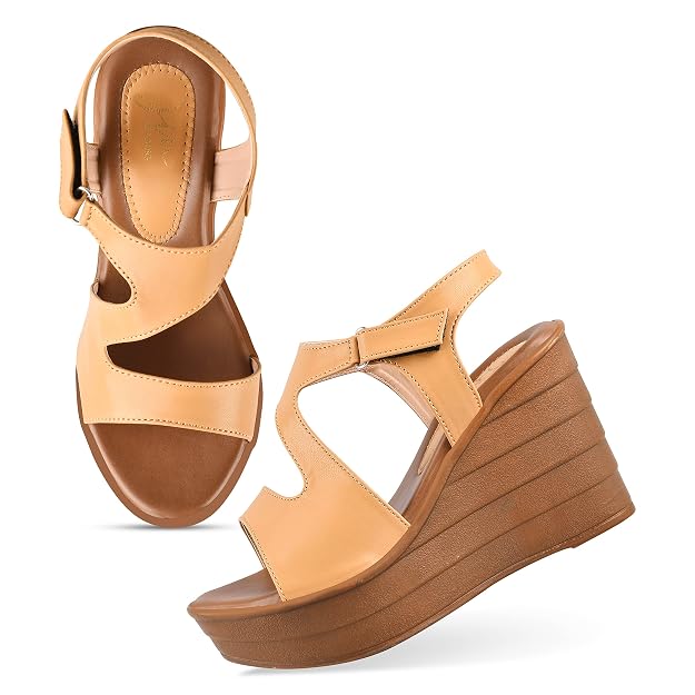 Stylised Toe Platform Heels Sandals for Women and Girls Camel