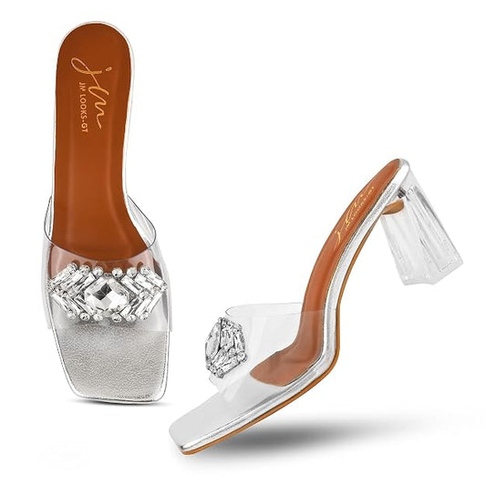 Buy Women's Studded Chunky Heeled Sandals at JM LOOKS Silver