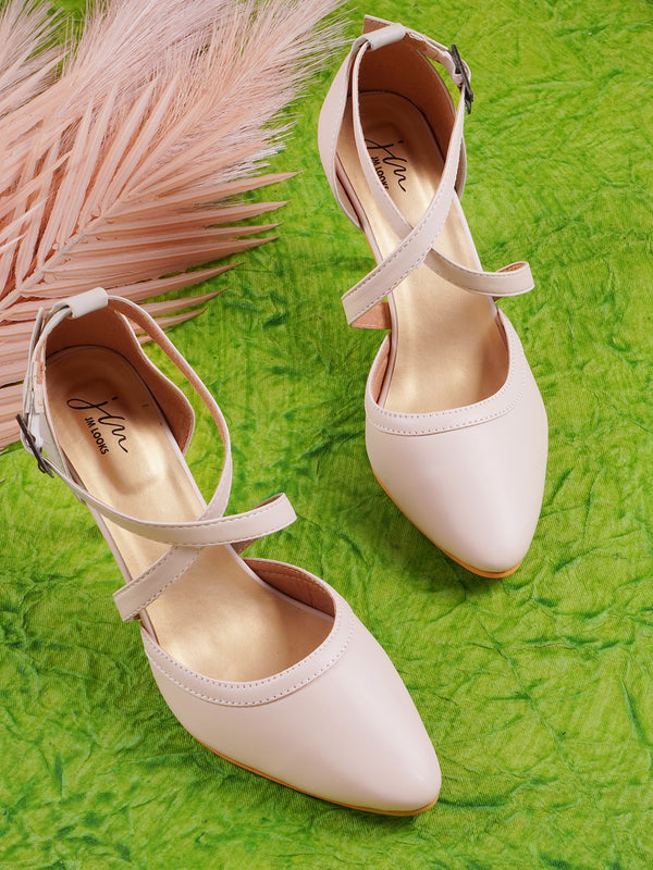 Stiletto Heeled Sandals with Buckle Closure Cream