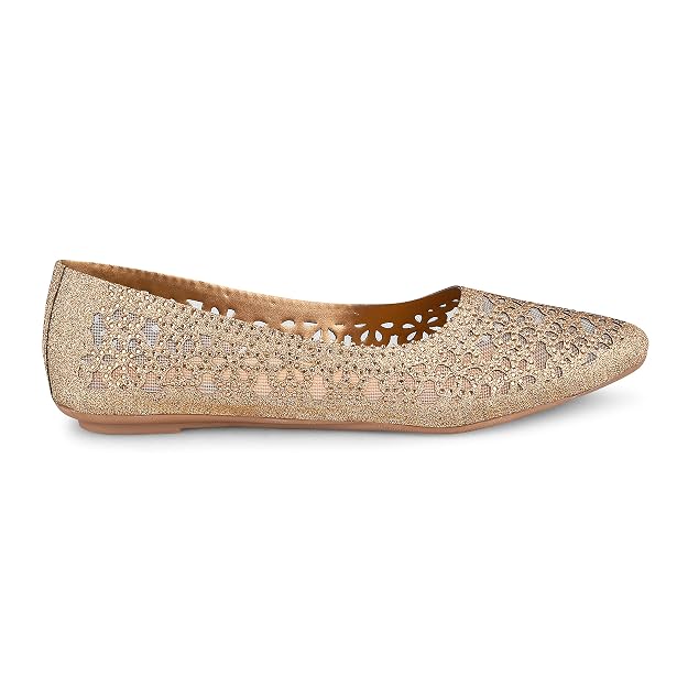 Embellished Cut-Work Pointed-Toe Ballerinas: Flats for Women & Girls Copper