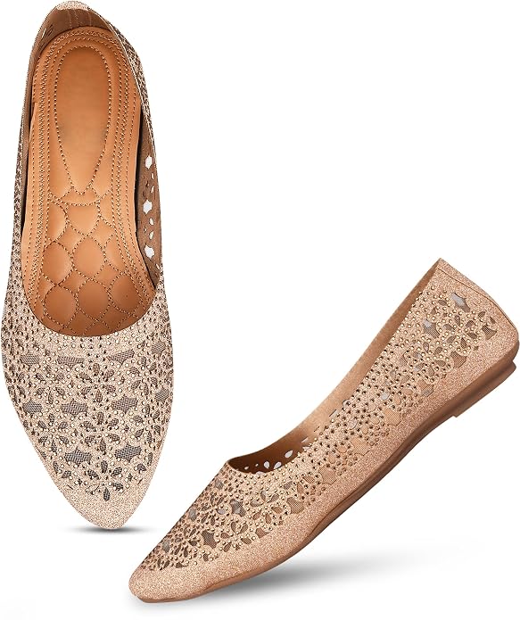 Embellished Cut-Work Pointed-Toe Ballerinas: Flats for Women & Girls Sultan