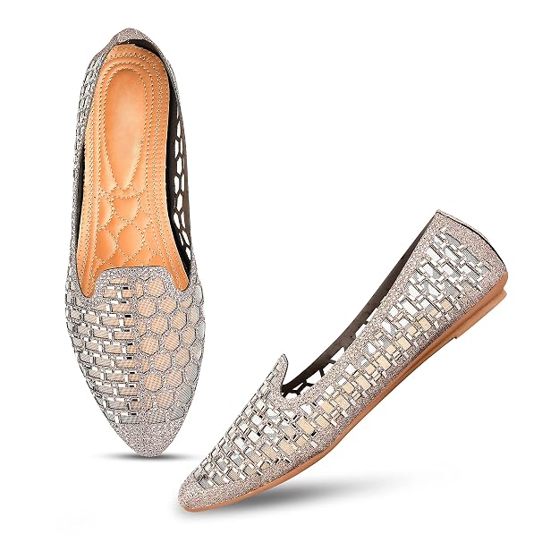 Multicolor Embellished Stylish Slip-On Shimmering Pointed-Toe Ballerinas Flats for Women & Girls 