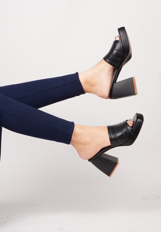 Women's Peep-Toe Chunky Heeled Sandals for Women & Girls Black