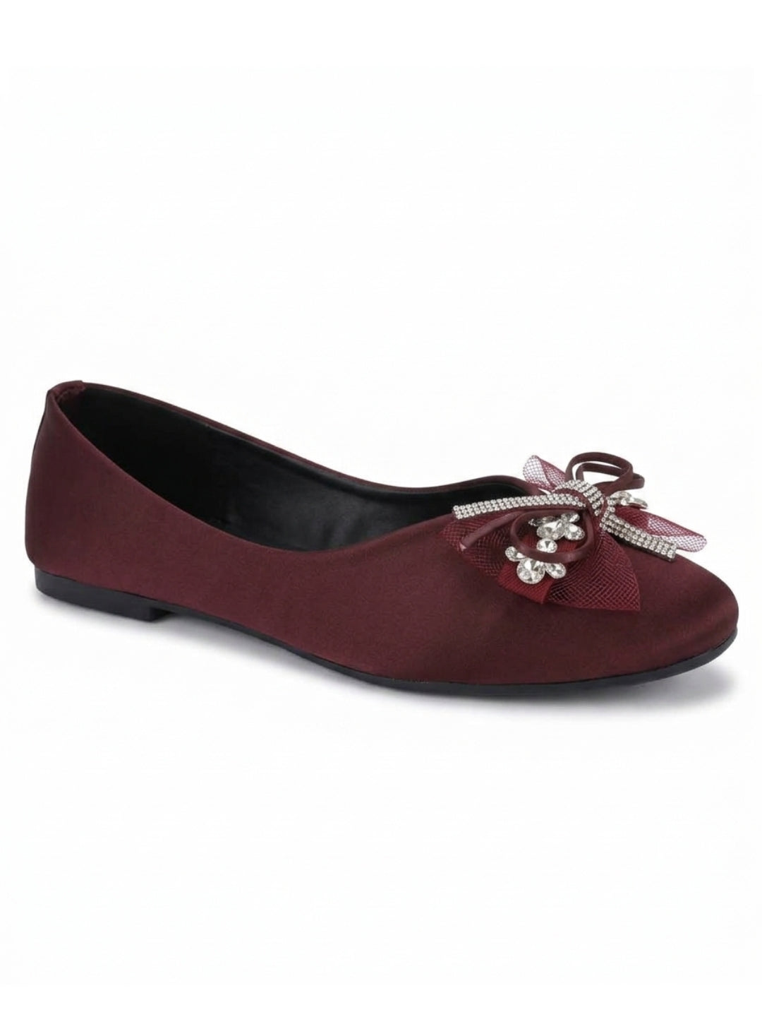 JM LOOKS Pointed Toe Mesh Bow Flat Sandals with Crystal Trim Accent