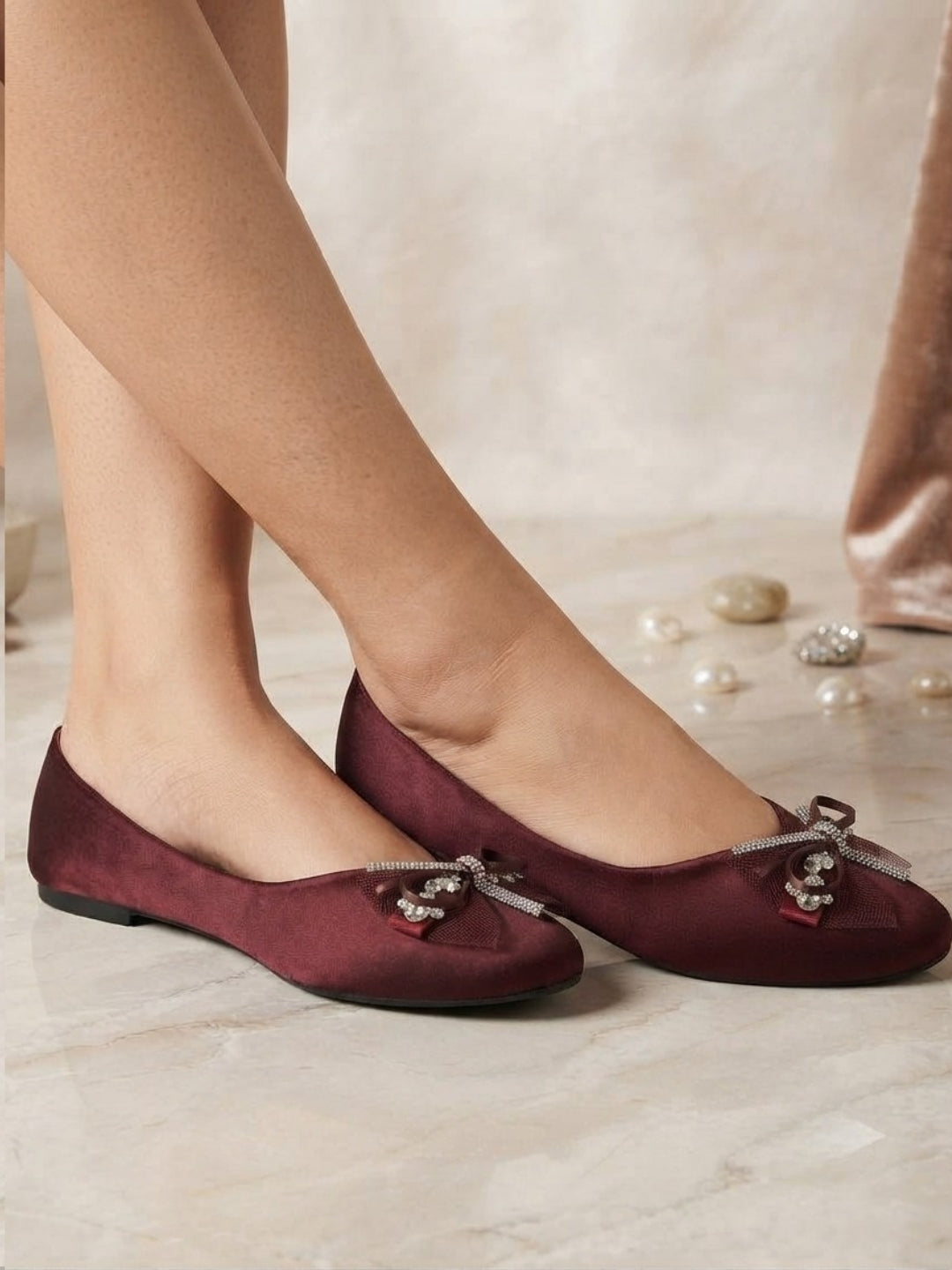 JM LOOKS Pointed Toe Mesh Bow Flat Sandals with Crystal Trim Accent