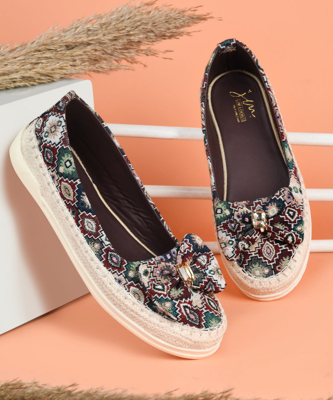 Cherry Women Printed Slip-On Woven Design Espadrilles Canvas with bow