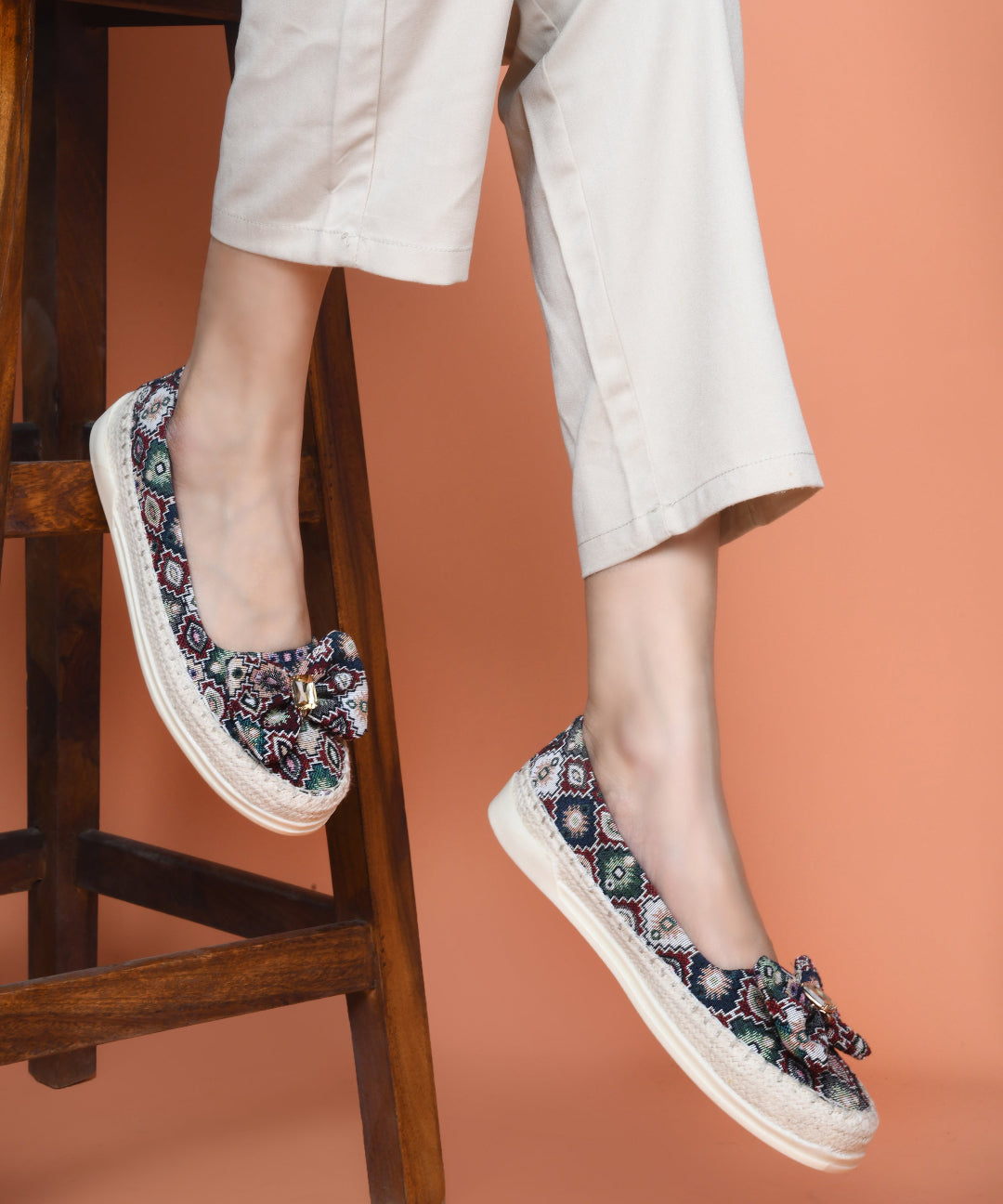 Cherry Women Printed Slip-On Woven Design Espadrilles Canvas with bow