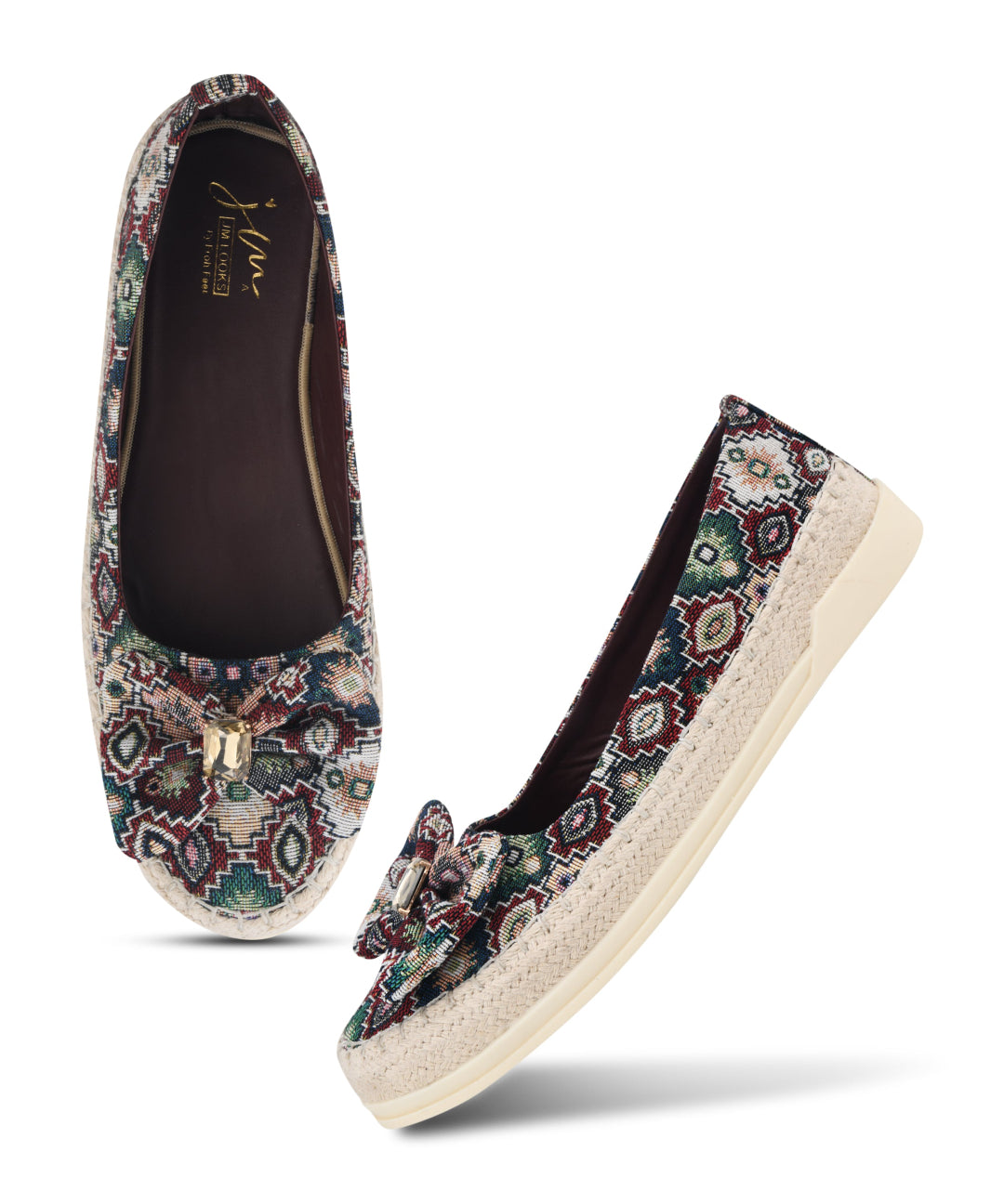 Cherry Women Printed Slip-On Woven Design Espadrilles Canvas with bow