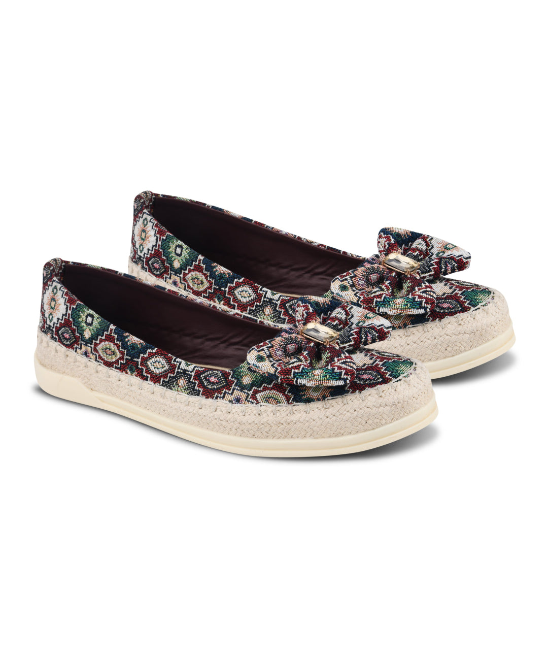 Cherry Women Printed Slip-On Woven Design Espadrilles Canvas with bow
