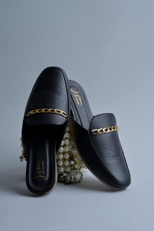 Jm Looks dual-strap flat slides in a neutral tone
 Black