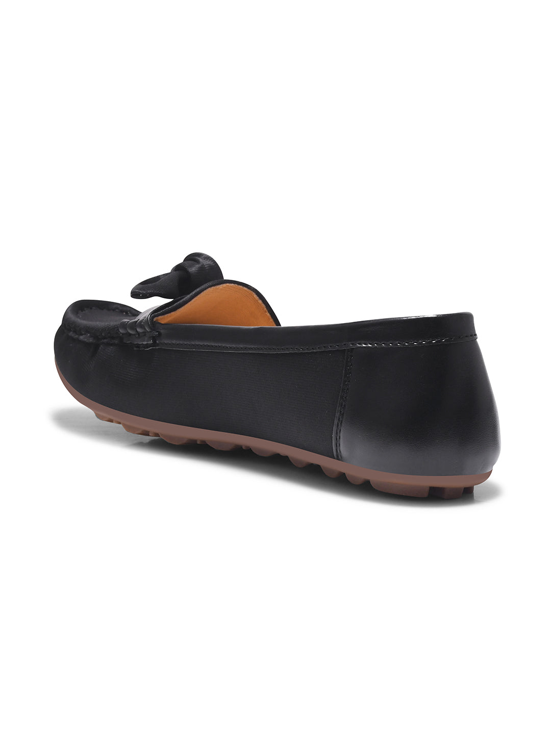 JM Looks women's driving loafers with a bow detail on the vamp and a stitched moc toe
 Black