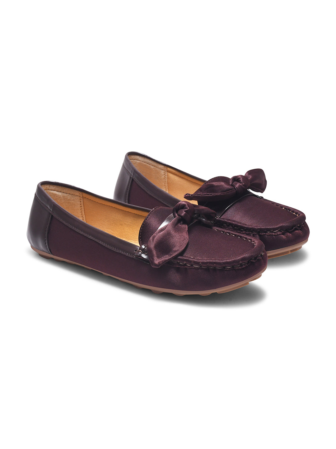 JM Looks women's driving loafers with a bow detail on the vamp and a stitched moc toe
 Brown