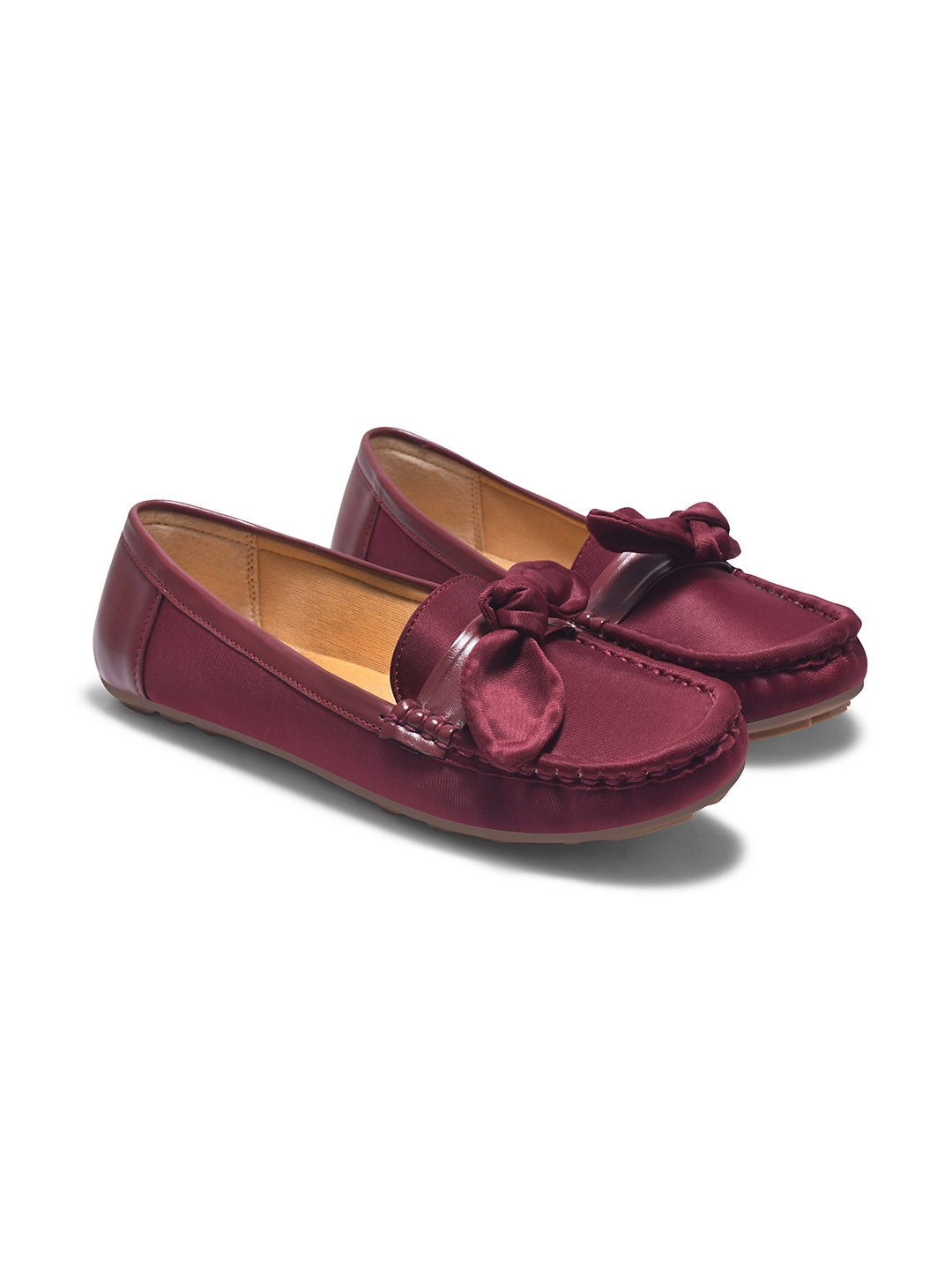 JM Looks women's driving loafers with a bow detail on the vamp and a stitched moc toe
 Cherry