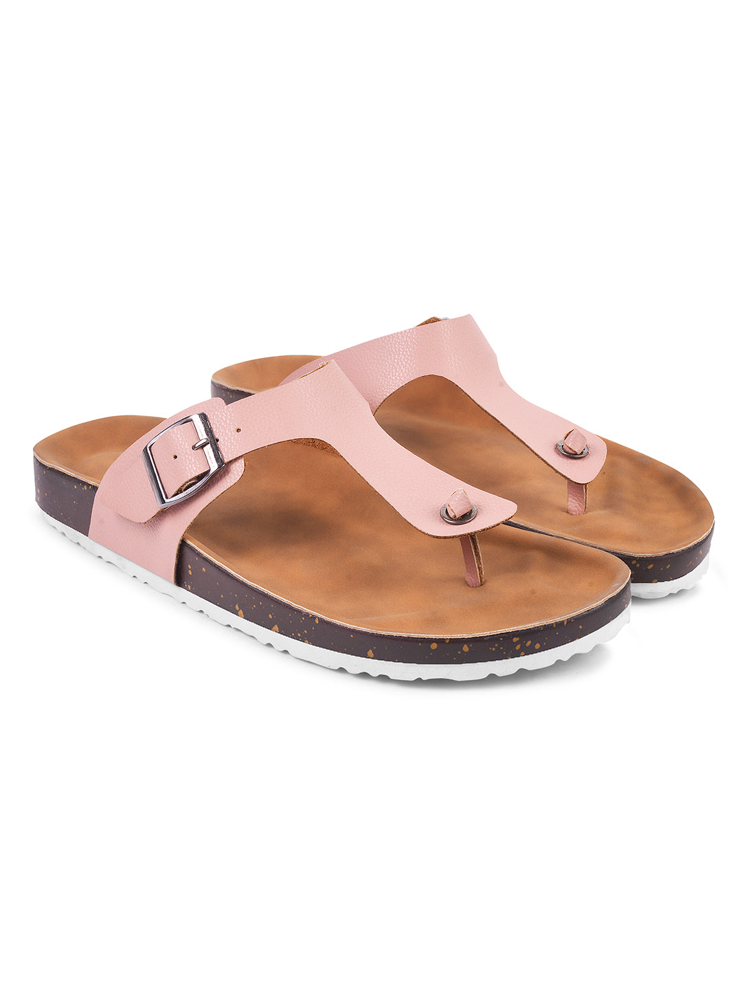 women's thong sandals with an adjustable buckle strap and a contoured footbed
 Nude