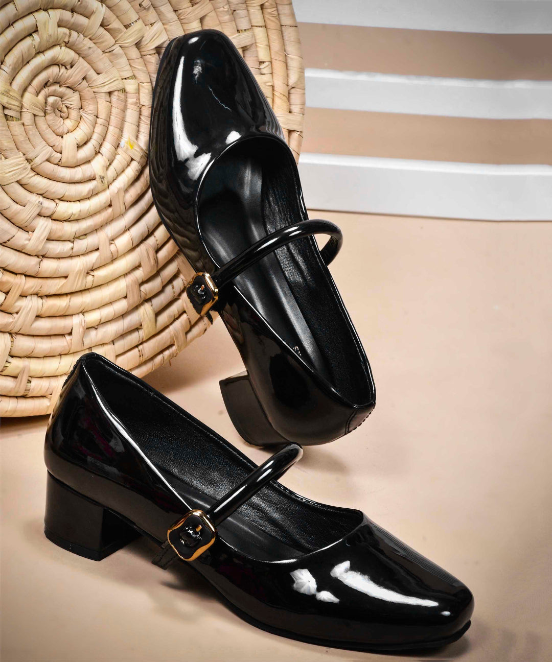 Block Mary Jane Shoes Block Heel Pumps with Buckle Strap - Image 1