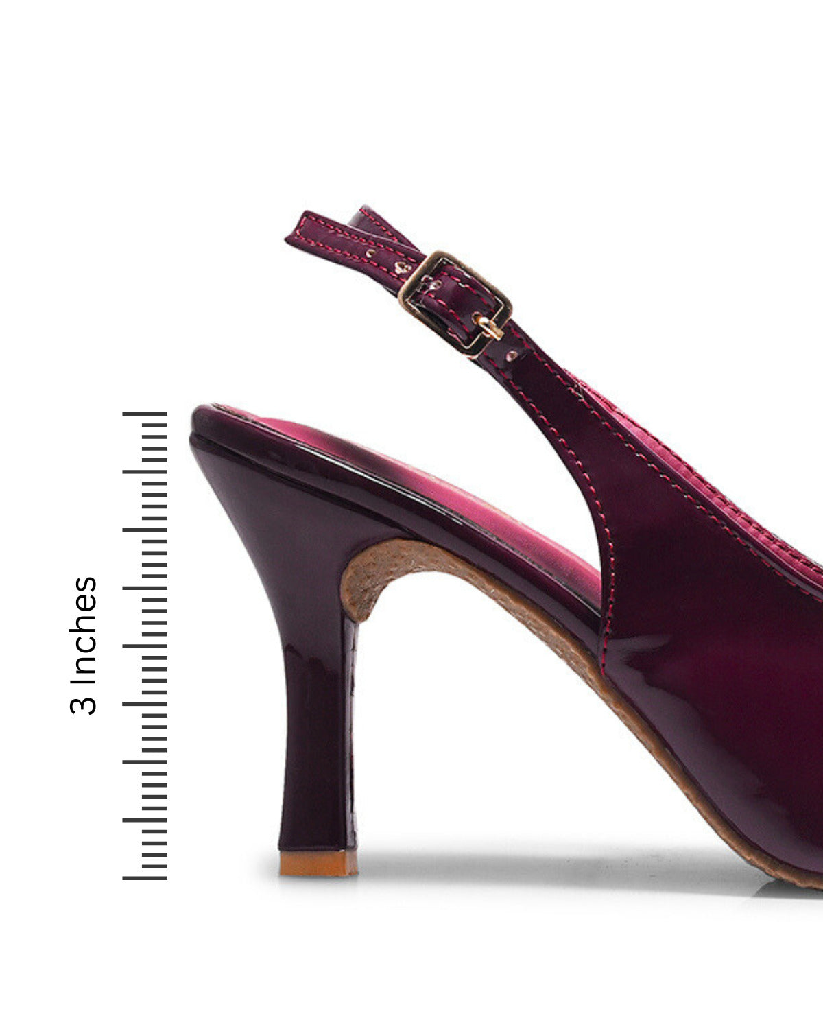 Cherry patent slingback heels with pointed toe, decorative bow detail, glossy finish, elegant stiletto silhouette.