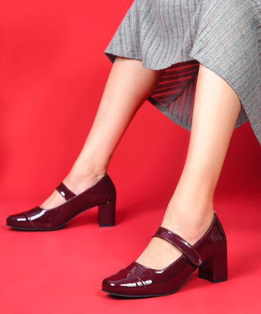mary jane shoes block heels for women Cherry