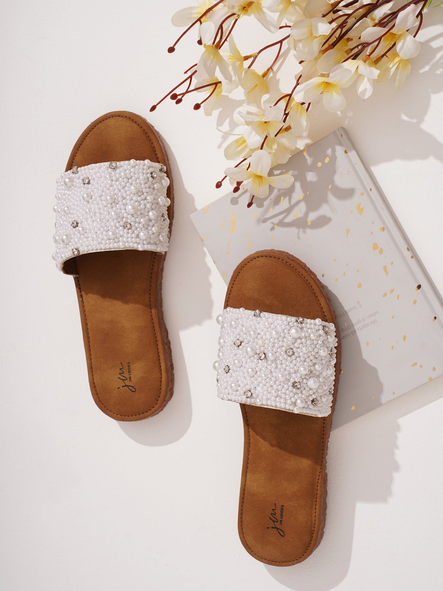 Jm Looks slide sandals with an embellished top strap White