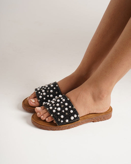 Jm Looks slide sandals with an embellished top strap Black