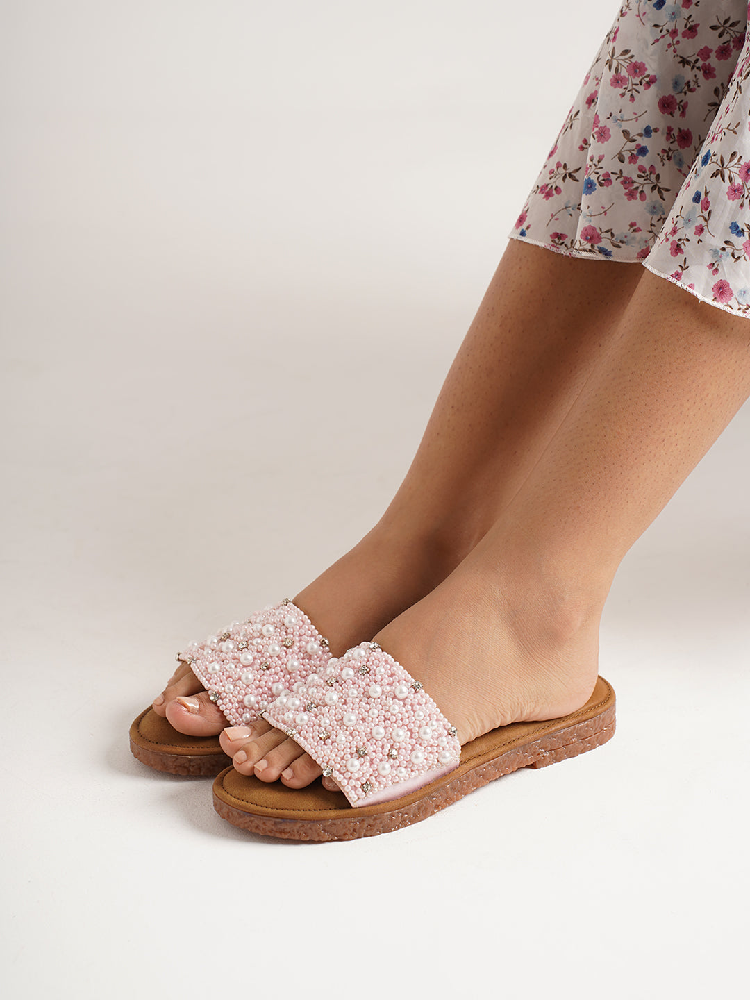 Jm Looks slide sandals with an embellished top strap Peach