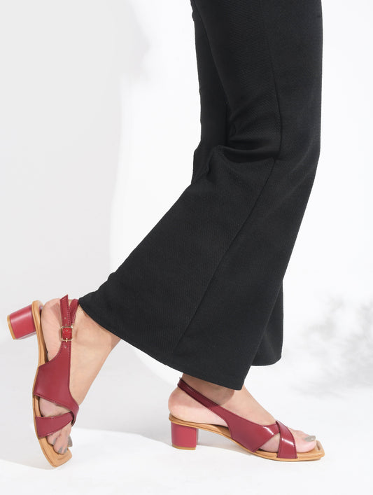 Women's red cherry criss-cross block heel sandals with ankle strap and adjustable buckle