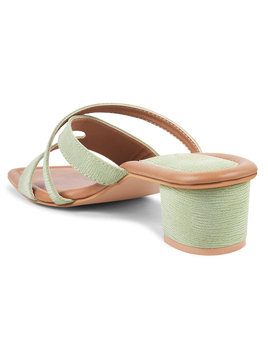 women's block heel slides with dual straps and a square toe
 Green
