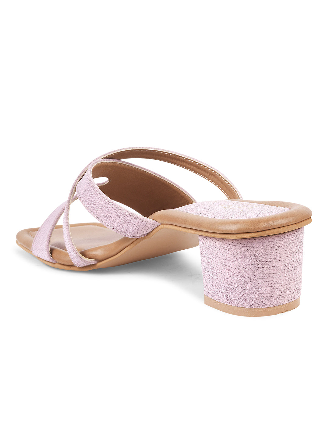 women's block heel slides with dual straps and a square toe
 Lavender