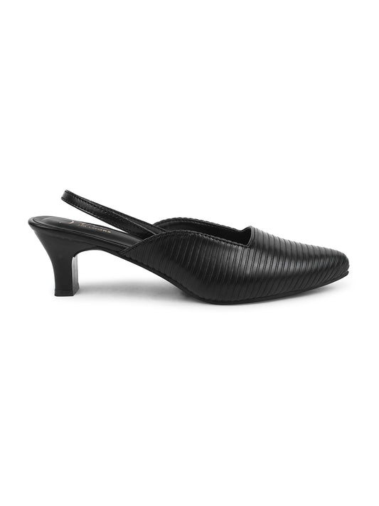 JM LOOKS | Striped Slim Slingback Heel Mules for Women & Girls  Black