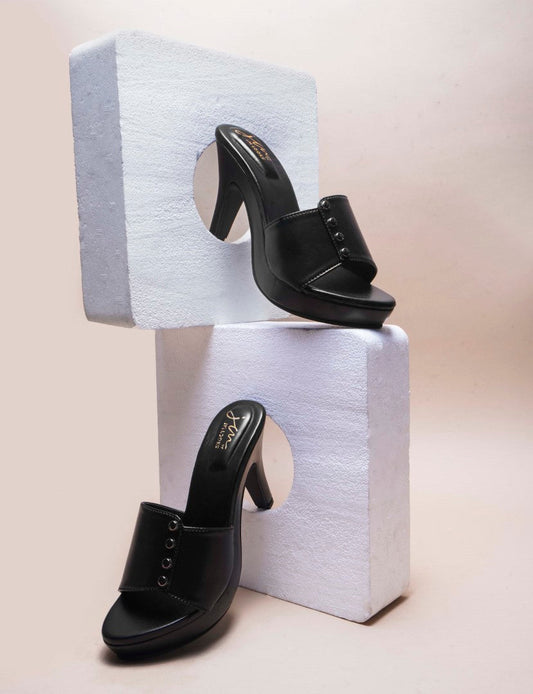 Jm Looks women's studded platform mules with a wide strap
 Black