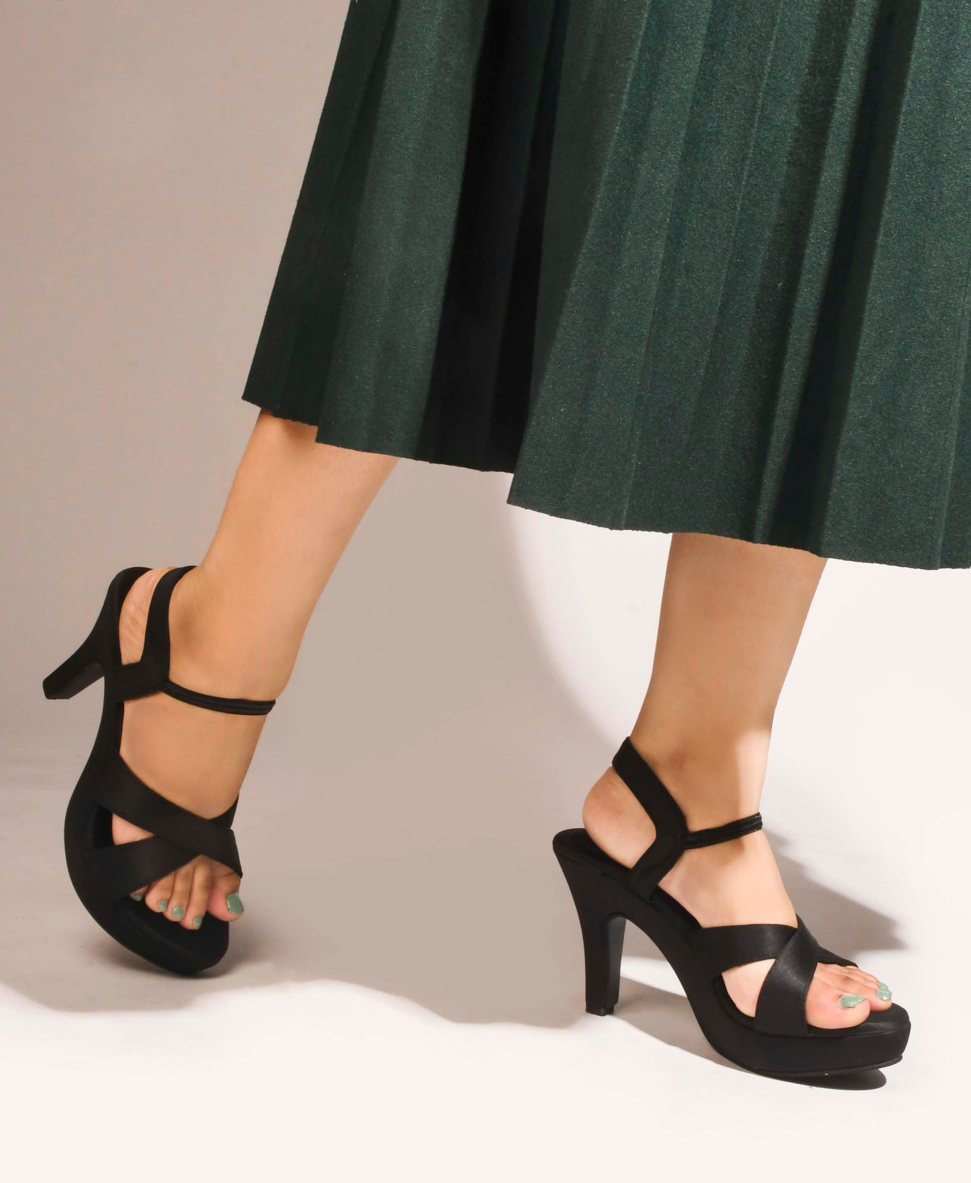 Jm Looks women's crisscross platform heels with a sleek finish
 Black
