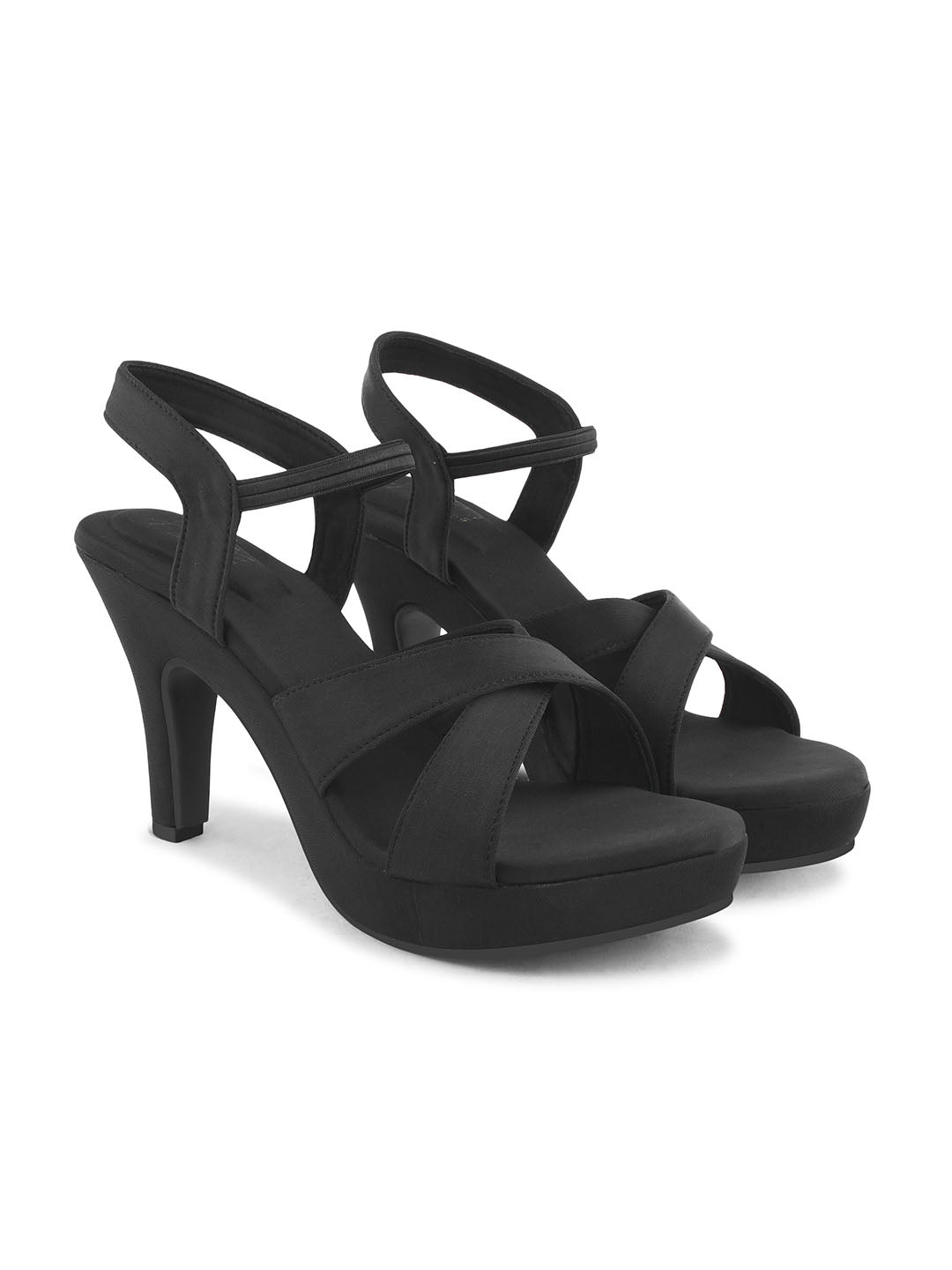Jm Looks women's crisscross platform heels with a sleek finish
 Black