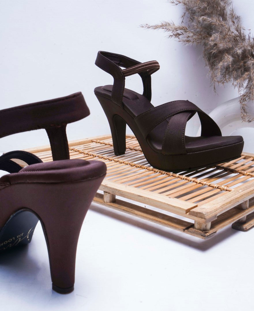Jm Looks women's crisscross platform heels with a sleek finish
 Brown