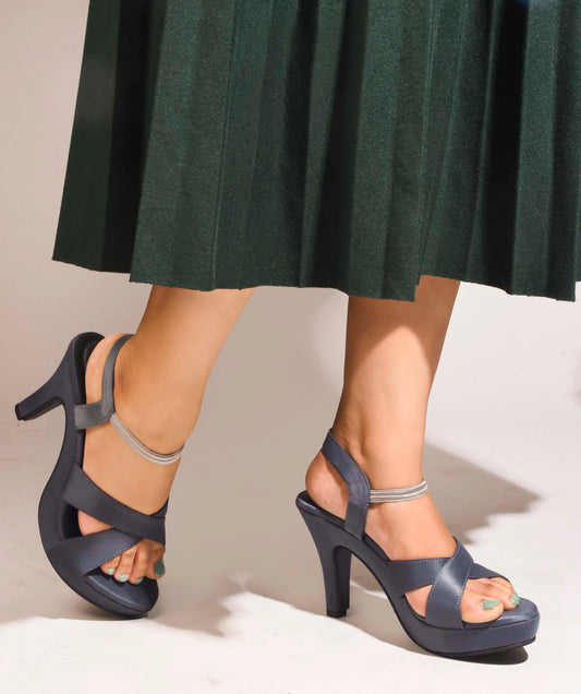 Jm Looks women's crisscross platform heels with a sleek finish
 Grey
