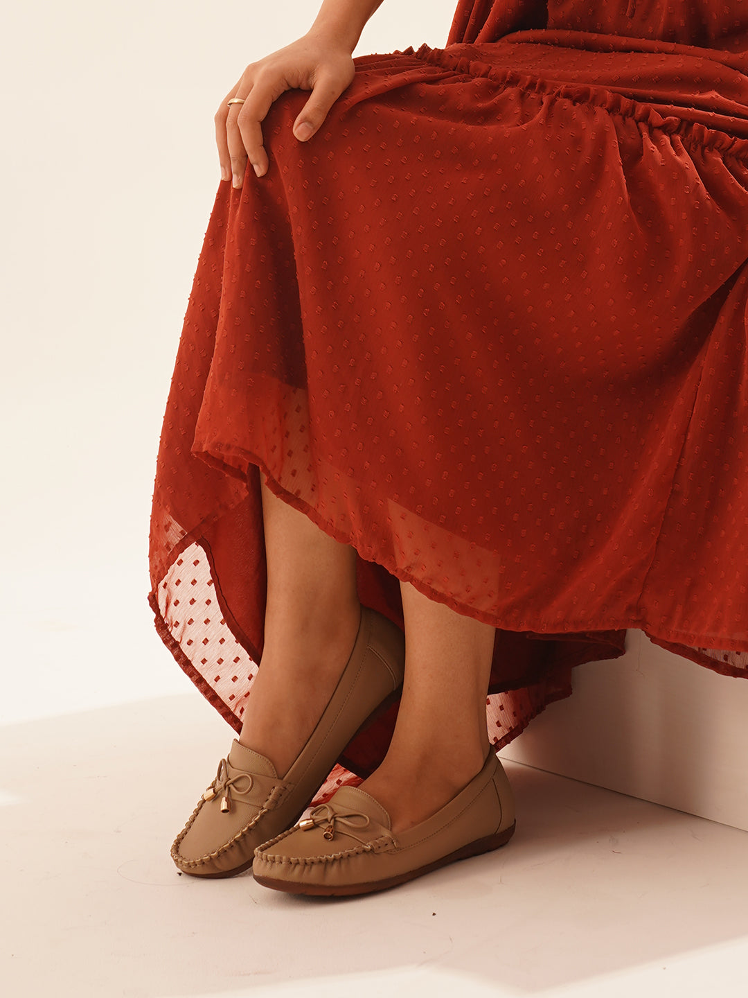 JM Looks women's driving loafers with a bow detail and stitched moc toe
 Beige