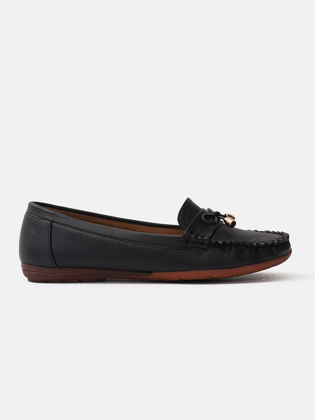 JM Looks women's driving loafers with a bow detail and stitched moc toe
 Black
