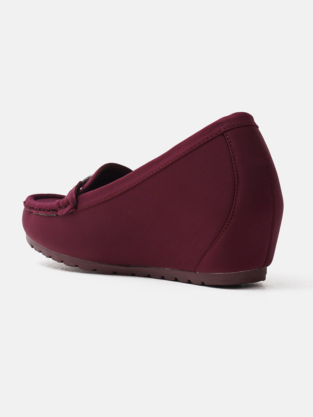 loafers with a subtle wedge heel and an embellished buckle detail on the vamp
 Cherry