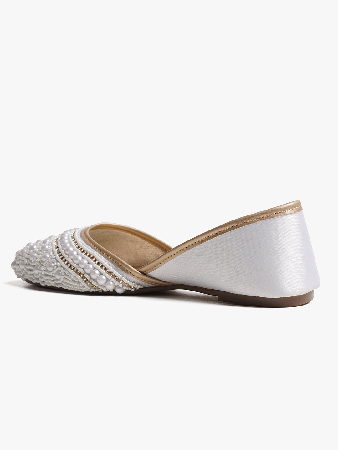 Ethnic Embellished Square Toe Mojaris for Women and Girls at JM LOOKS White