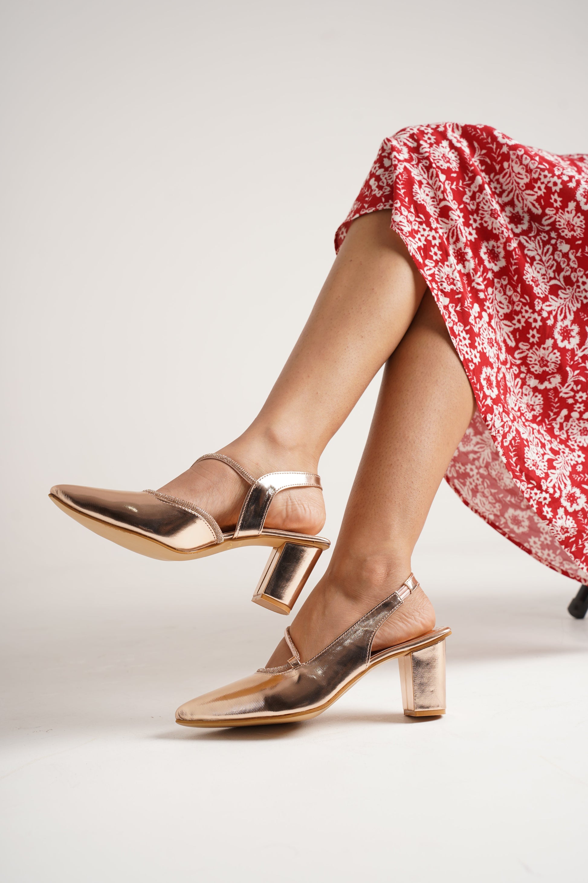 Jm Looks dazzling embellished slingback pumps with a block heel
 Golden