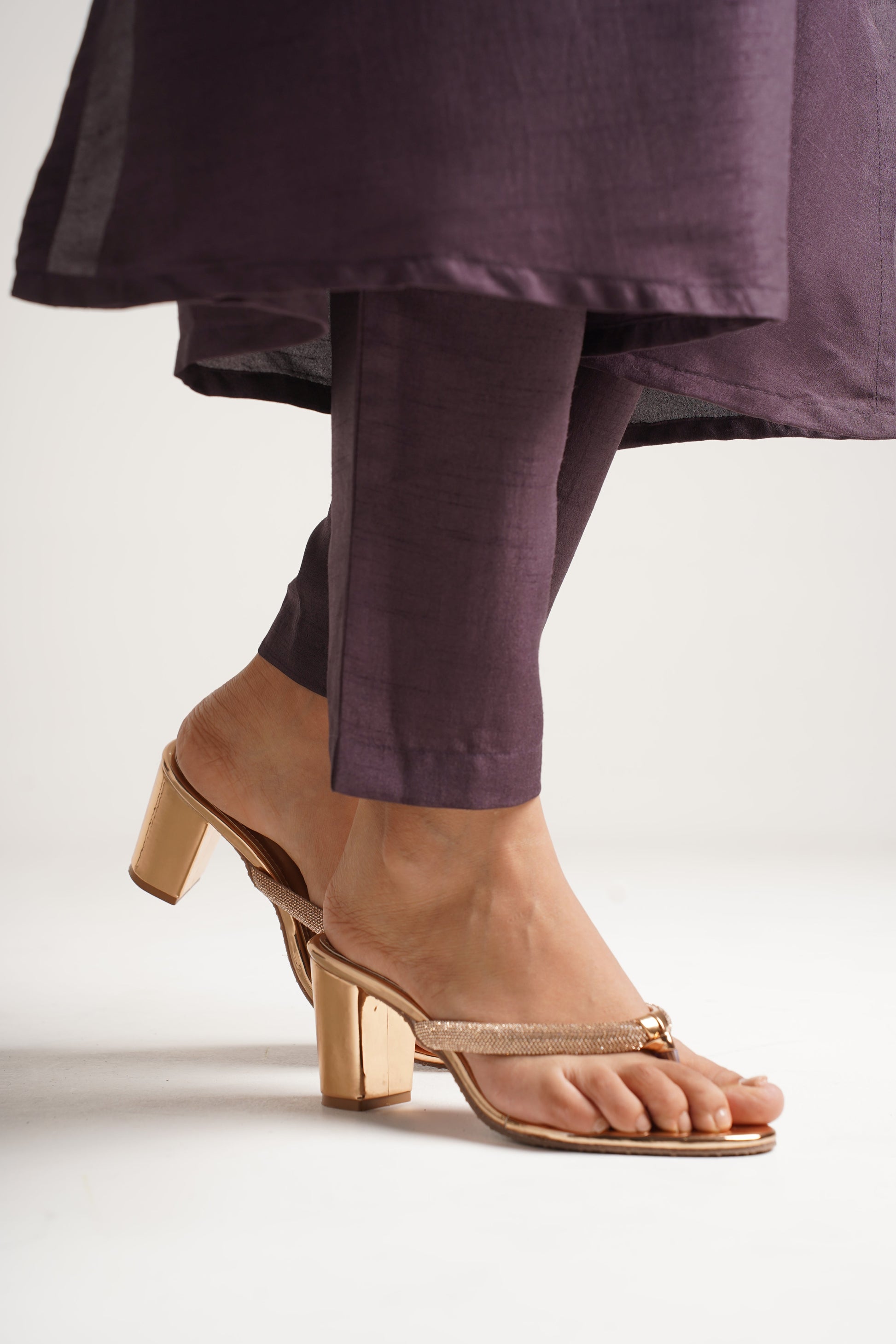Jm Looks embellished thong block heel sandals with traditional attire
 Golden