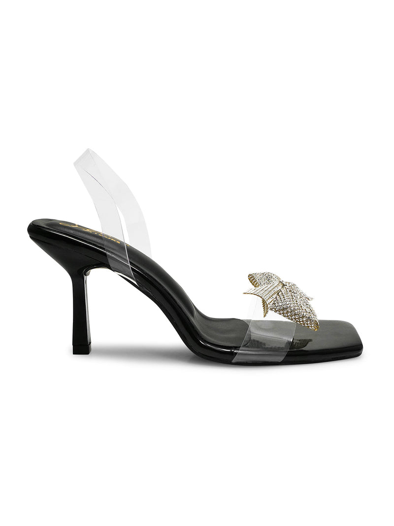 Stellar Sparkle Transparent Bow Heels for Women and Girls Black