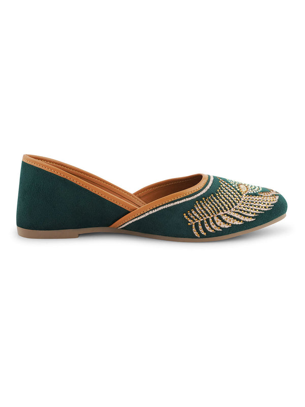Green Embellished Slip-On ethnic Punjabi Wedding Jutti for Women 