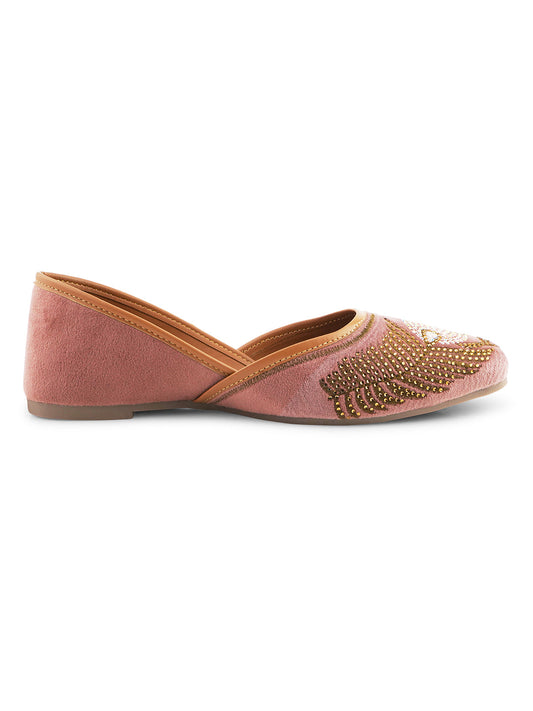 Peach Embellished Slip-On ethnic Punjabi Wedding Jutti for Women 